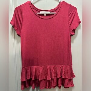 LOFT Size XS Short Sleeve Ruffled Rayon Top EUC